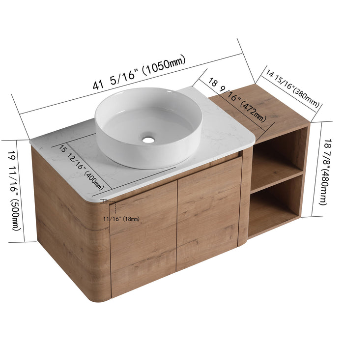 Wall Mounted Bathroom Vanity With Art Sink, 1 Storage Shelf, 2 Soft Close Doors