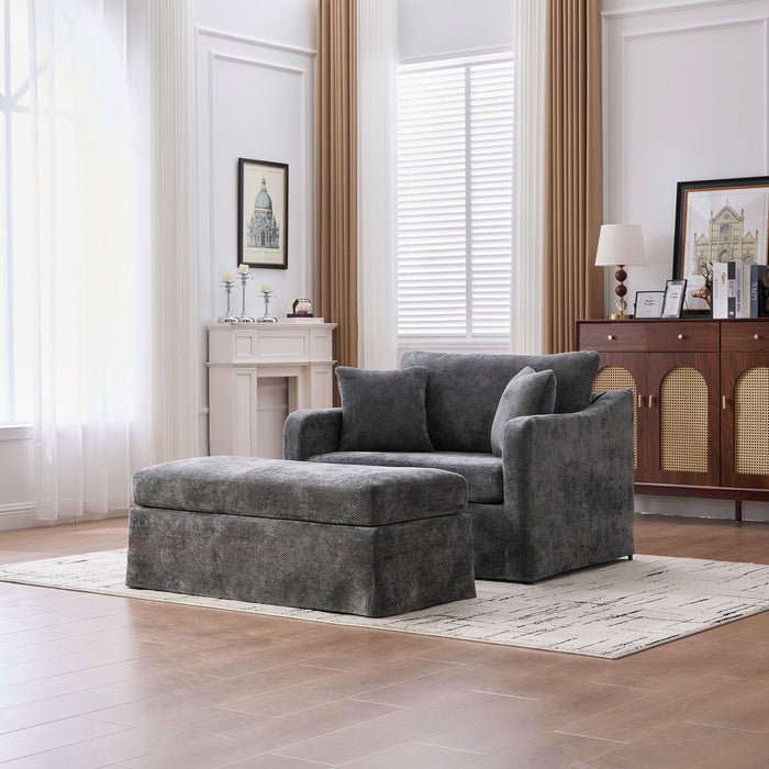 Accent Chair With Ottoman, Includes 2 Bolster Pillows