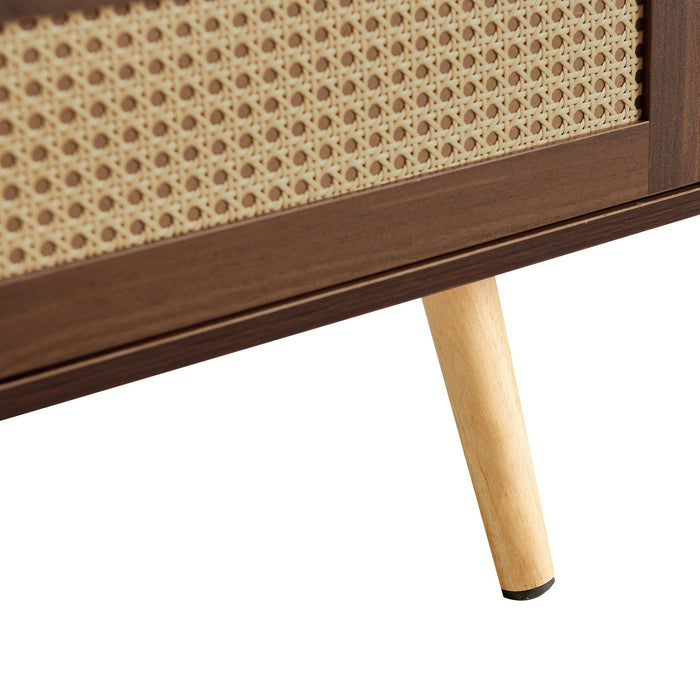 41.34" Rattan Coffee Table, Sliding Door For Storage, Solid Wood Legs, Modern Table For Living Room