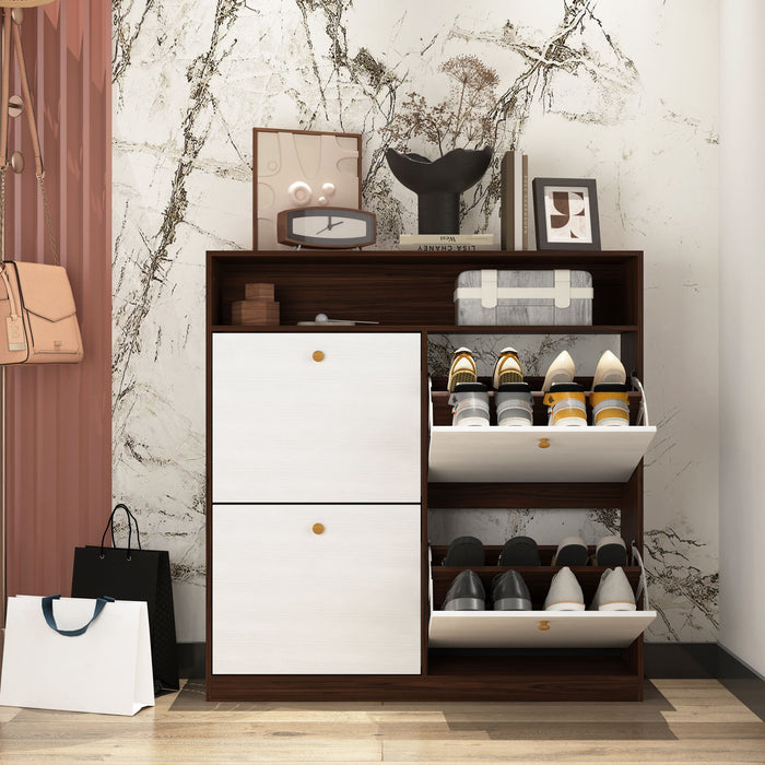 Modern Freestanding Shoe Storage Cabinet With 4 Flip Drawers