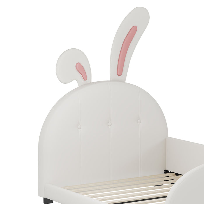 Upholstered Rabbit-Shape Princess Bed With Headboard And Footboard
