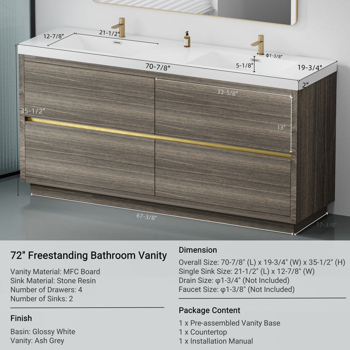 Bathin Freestanding Bathroom Vanity With Double Sinks, Bathroom Storage Vanity Cabinet With Stone Resin Countertop And Soft Close Drawers