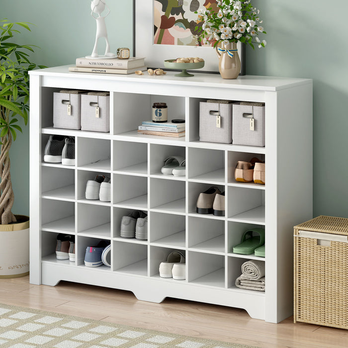 24 Shoe Cubby Console, Shoe Cabinet - White
