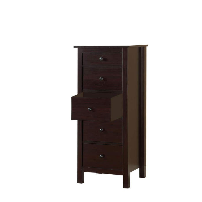 Transitional Espresso Compact Design 5 Drawer Chest Bedroom / Small Living Space Chest Of Drawers