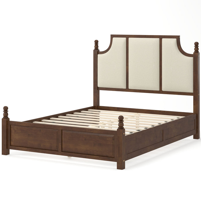 Farmhouse Platform Bed Frame & Tall Upholstered Headboard