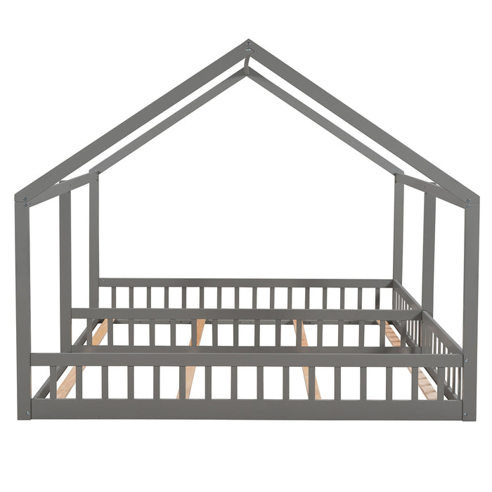 House Platform Beds, 2 Shared Beds, Metal Frame With Guardrails