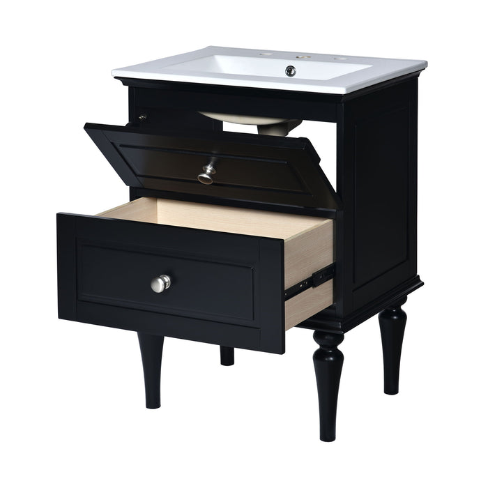 Bathroom Vanity Cabinet With Ceramic Sink Combo Set, Frame Modern Bathroom Storage Cabinet With 2 Drawers - Black