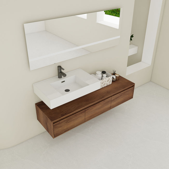 Modern Wall Mounted Bathroom Vanity With Resin Sink And Soft Close Drawer