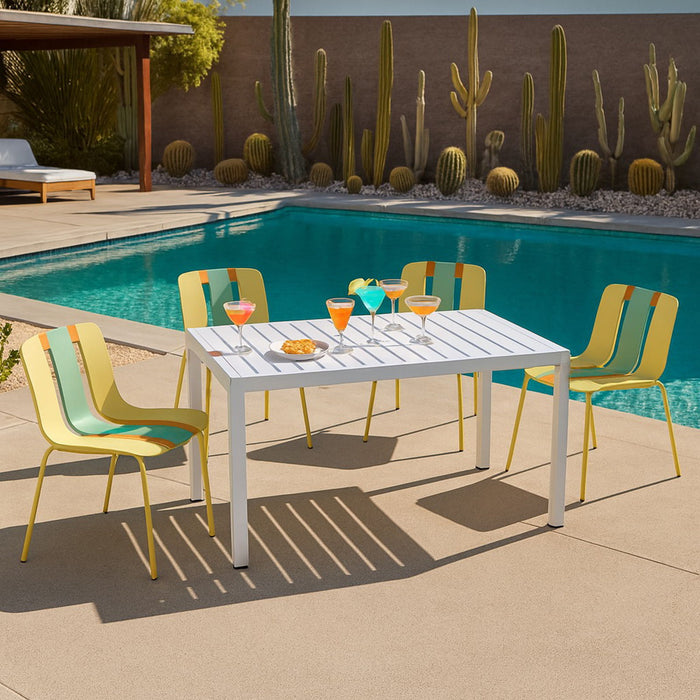 4 Piece Set Of Modern Striped Color- Blocking Single Chairs With Long Table