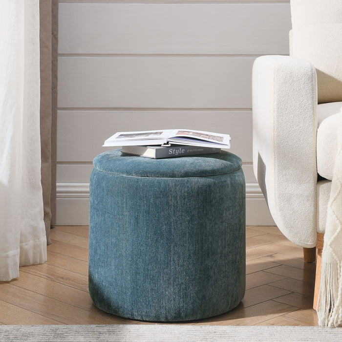 Classic 2 Piece Round Storage Ottoman Set With Drum Shaped Stool