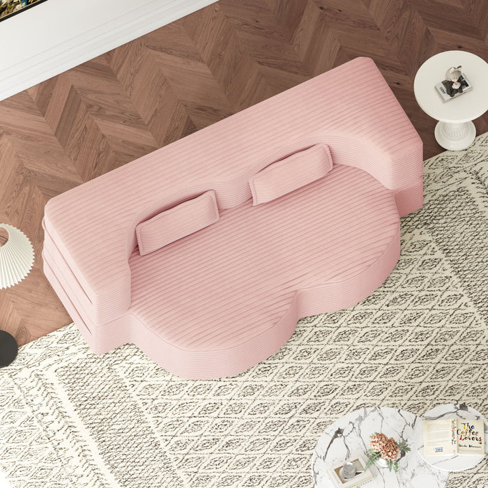 Convertible Plush Corduroy Foam-Filled Sleeper Sofa Bed With 2 Pillows