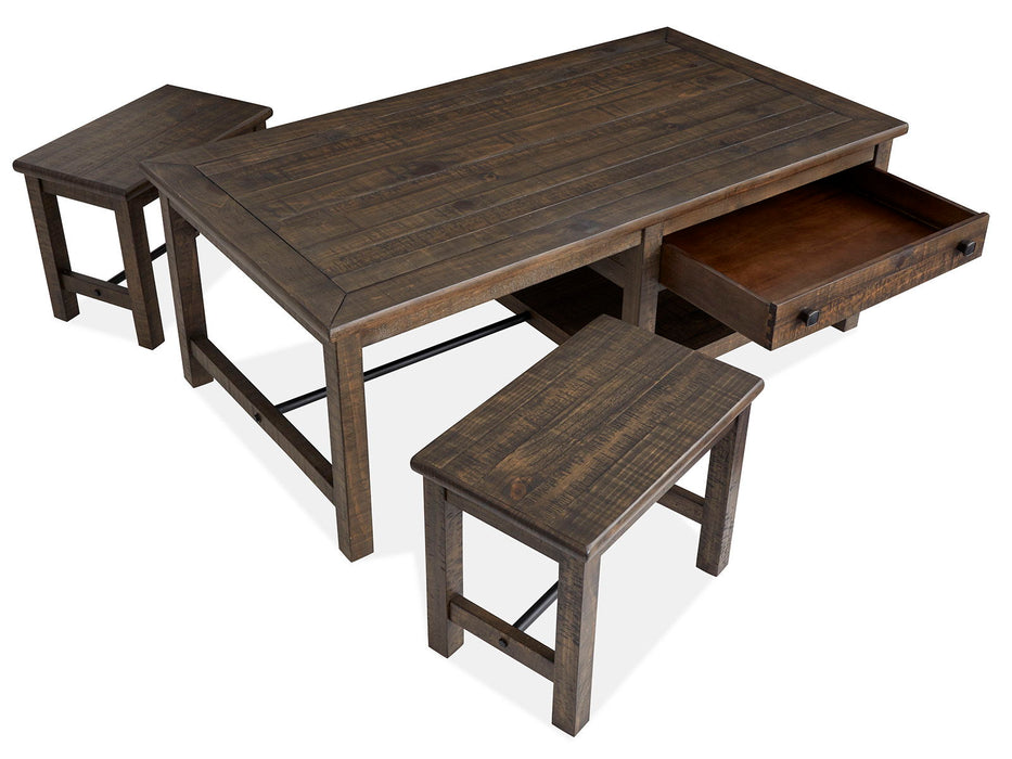 Smithton - Rectangular Cocktail Table With 2 Stools - Homestead Brown