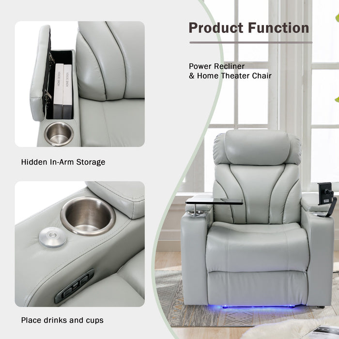 Power Motion Recliner Electric Power Recliner With USB Charging Port, Hidden Arm Storage, Convenient Cup Holder And Bluetooth Speaker