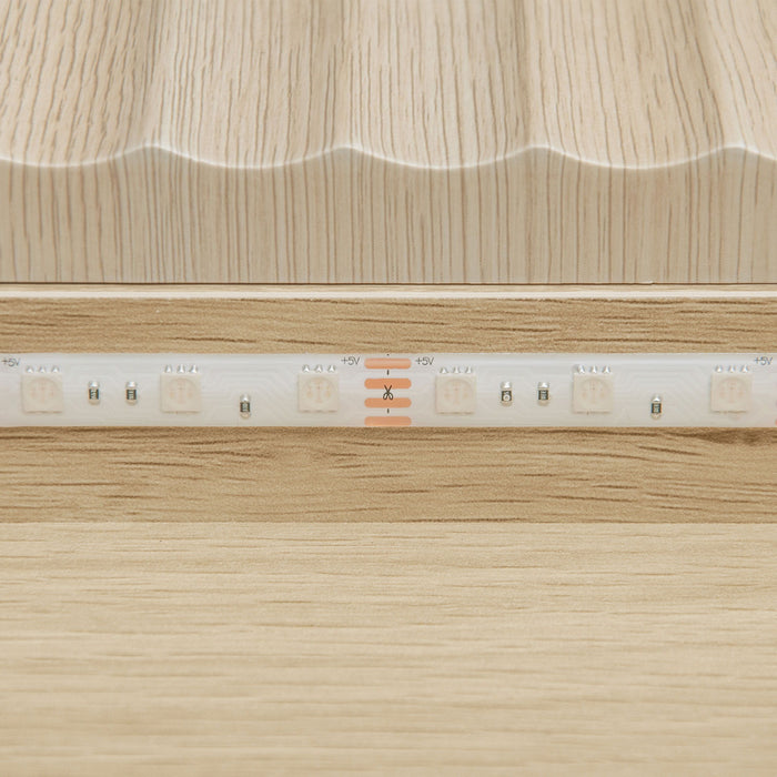 Fluted 6 Drawers Dresser, Double Dresser Chest Of Drawers, Modern Chest Of Drawers With LED, Drawer Organizer For Bedroom, Living Room, Hallway - Natural