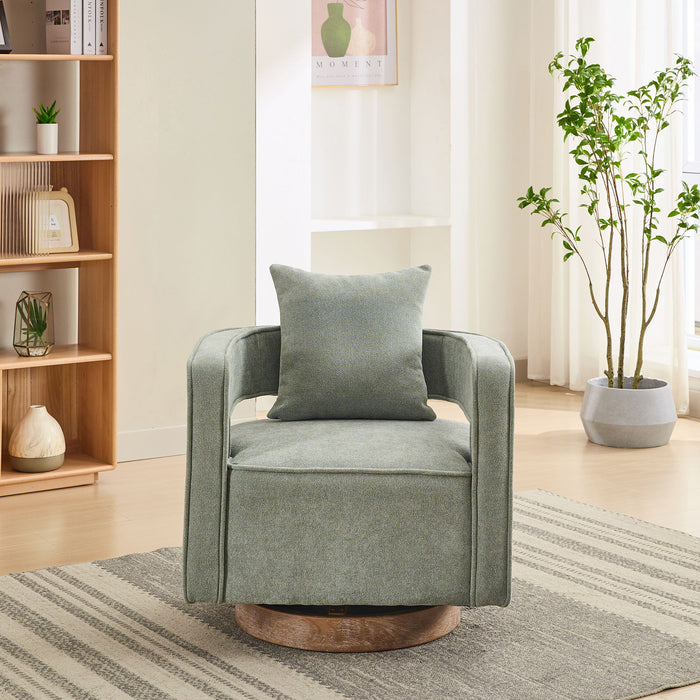 Swivel Accent Open Back Barrel Chair With Weathered Base