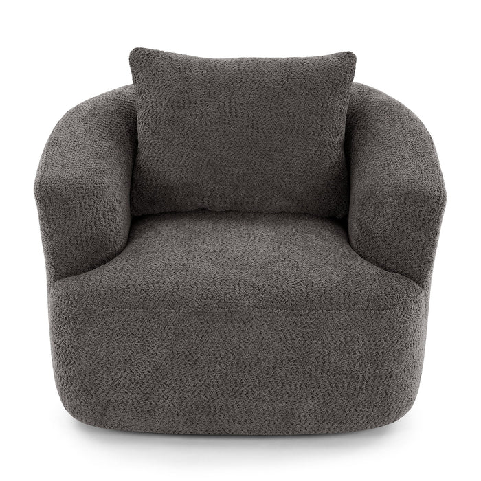 360° Swivel Barrel Sofa Chair With Throw Pillow, Chenille Upholstered Accent Chair