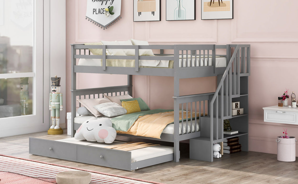 Stairway Bunk Bed With Storage And Guard Rail For Bedroom
