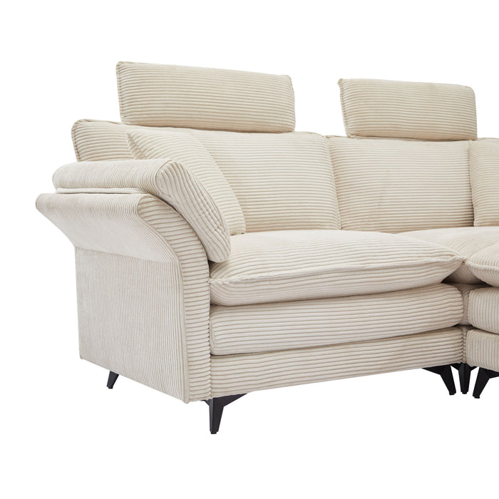 Modern Corduroy Deep Seat Sectional Sofa With Ottoman