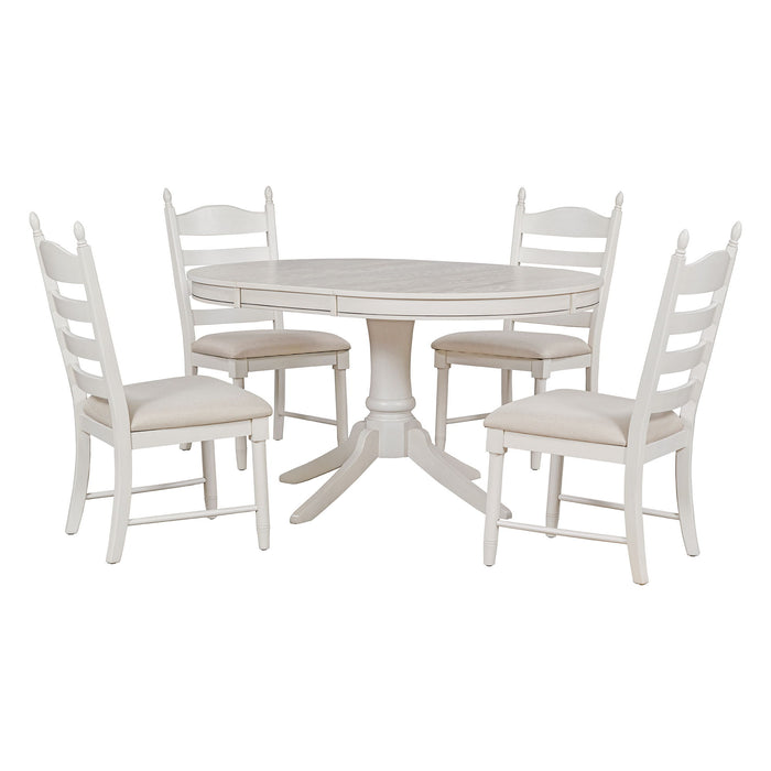 Trexm 5 Piece Retro Functional Dining Table Set Wood Round Extendable Dining Table And 4 Upholstered Dining Chairs (Antique White)