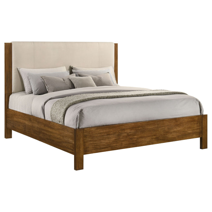 Adderley Eastern King Wood Panel Bed Cream and Warm Brown