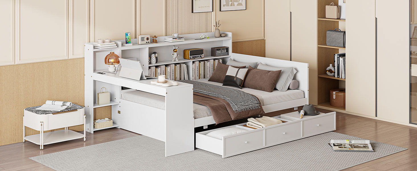 Daybed With 3 Drawers USB Ports And Desk