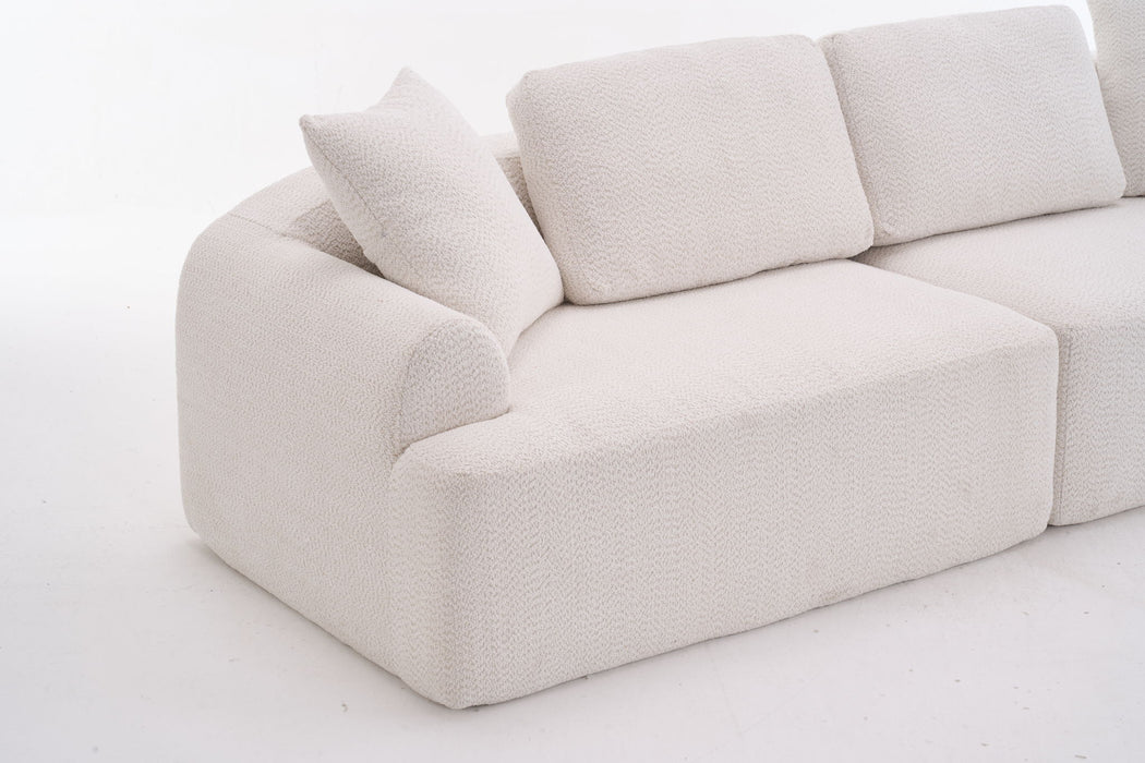 Compression Sofa: 4 Seater Combined Sofa, Crochet Yarn Fabric, Full Sponge Compression Sofa, Combined Sofa With 4 Pillows For Home Living / Home Furniture / Apartment - Beige