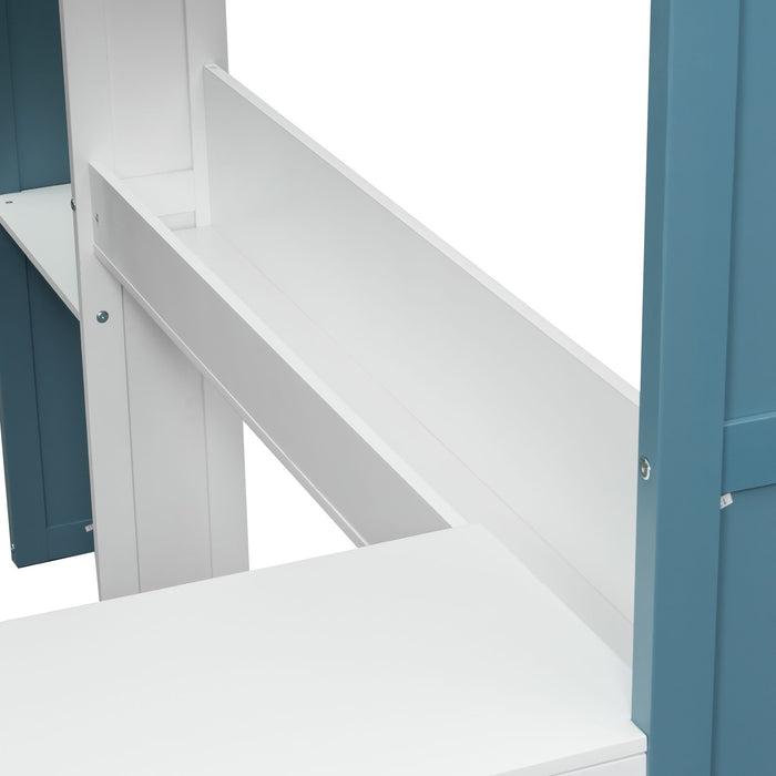 Loft Bed With Built In Storage Shelves, Clothes Rail, And Desk