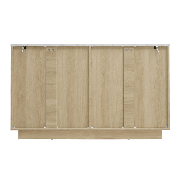 Fluted 6 Drawers Dresser, Double Dresser Chest Of Drawers, Modern Chest Of Drawers With LED, Drawer Organizer For Bedroom, Living Room, Hallway - Natural