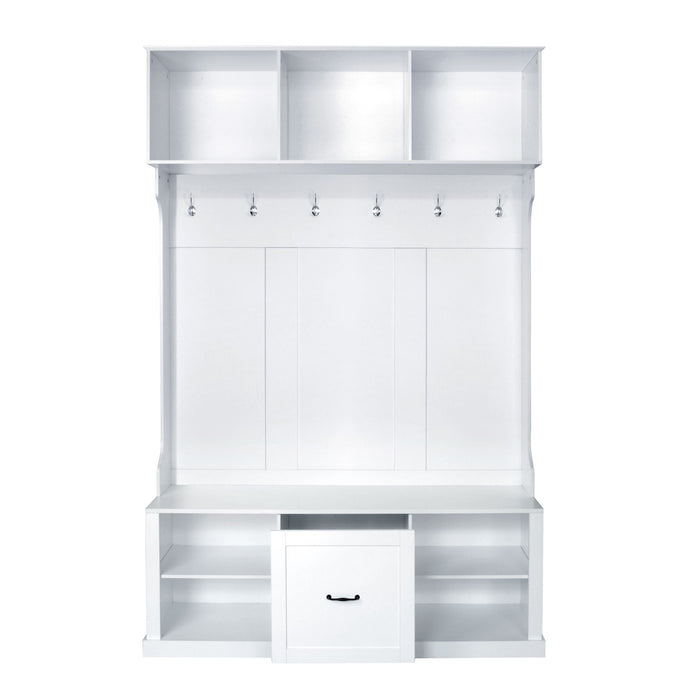 Hall Tree With 6 Hooks, Coat Hanger, Entryway Bench