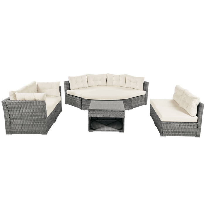 Patio Furniture Set Outdoor Daybed Rattan Sectional With Cushions And Center Table