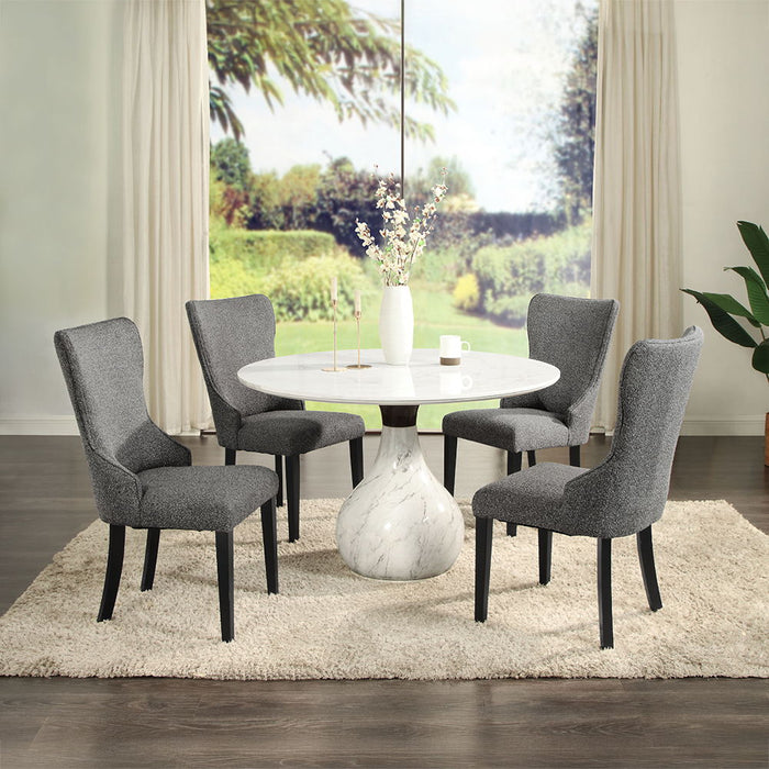 Koen - Round Dining Table, Engineering Marble Top - White & Black
