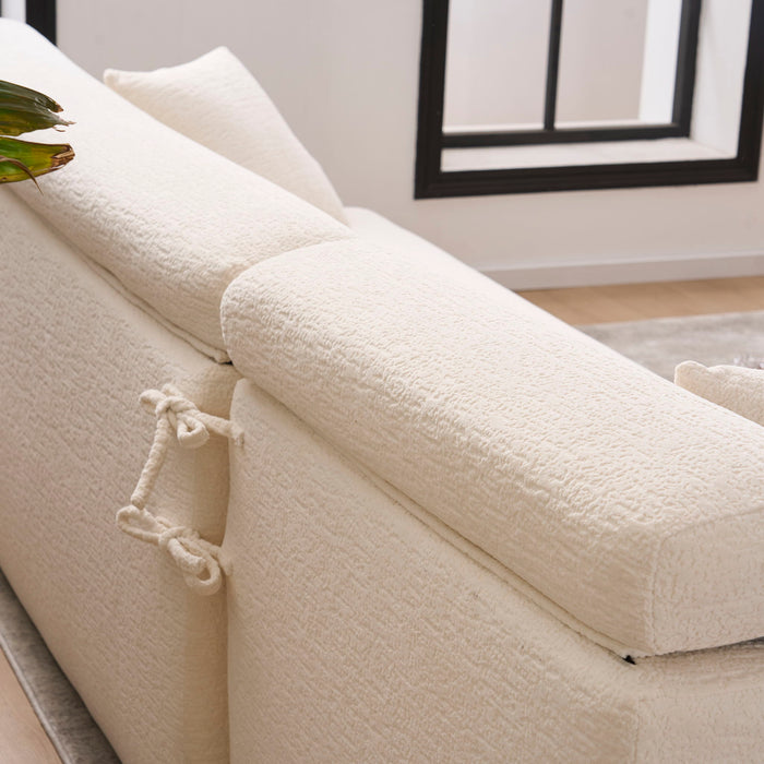 Ly 029B Convertible Chaise Sectional Sofa Full Compression Sponge Modular Couch Cloud 3 Seater Wood Grain Chenille 2 Pillows - Antique White