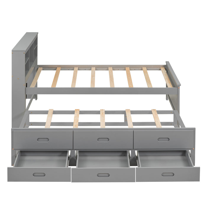 Platform Bed With Storage Headboard, USB, Trundle And 3 Drawers