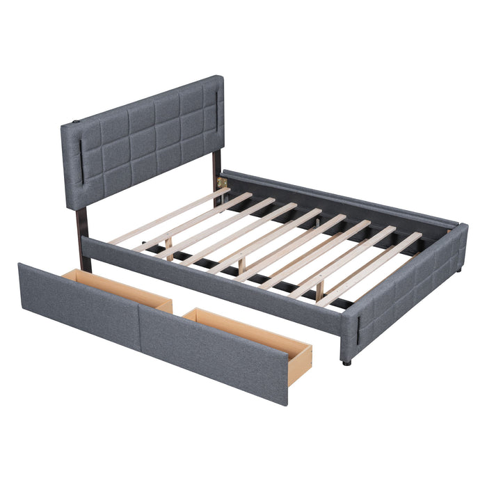 Upholstered Platform Bed With Trundle & Drawers
