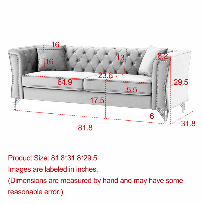 3 Seater / 2 Seater Combination Sofa Tufted Couch With Rolled Arms And Nailhead For Living Room, Bedroom Four Pillows