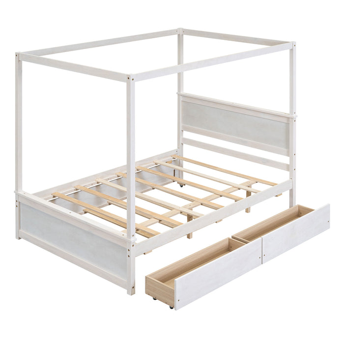 Canopy Platform Bed With Drawers, Support Slats, No Box Spring Needed