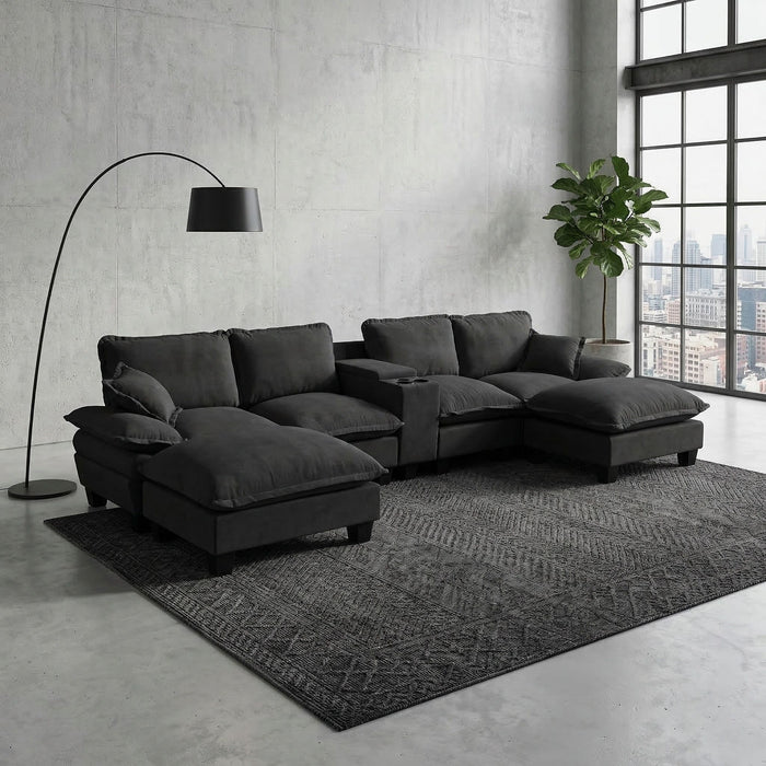 Modular Cloud Couch Sofa With Cup Holders & Storage, USB Port