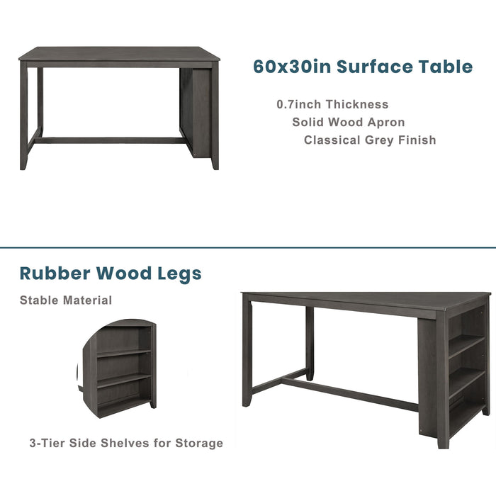 5 Pieces Counter Height Rustic Farmhouse Dining Room Wooden Bar Table Set With 2 Stools And 2 Chairs