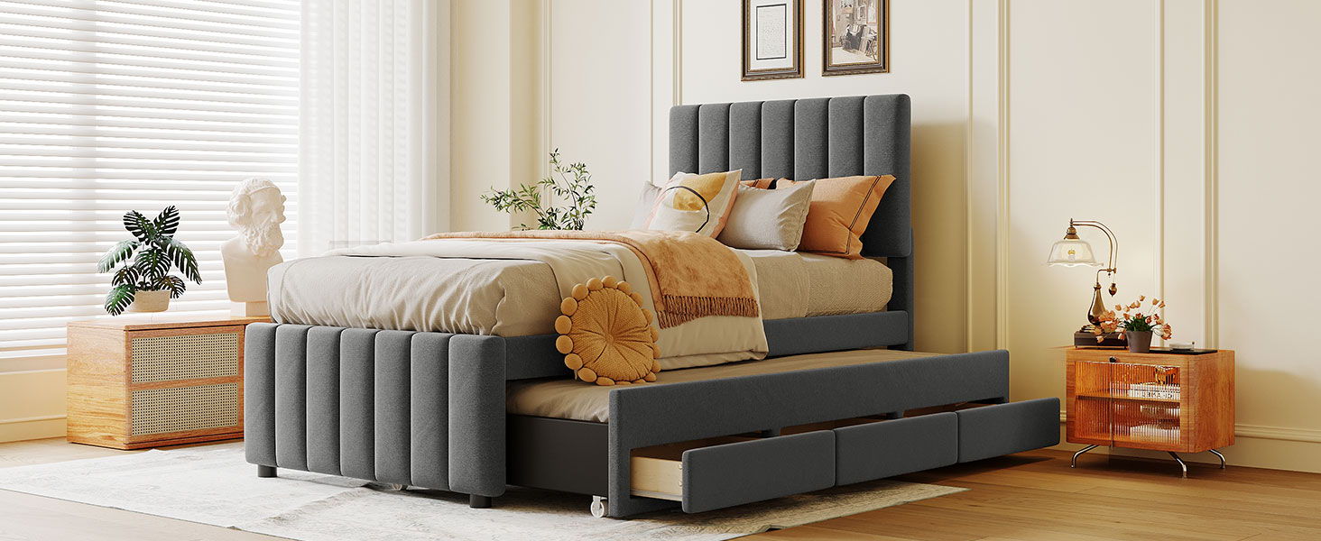 Upholstered Design Platform Bed With Trundle