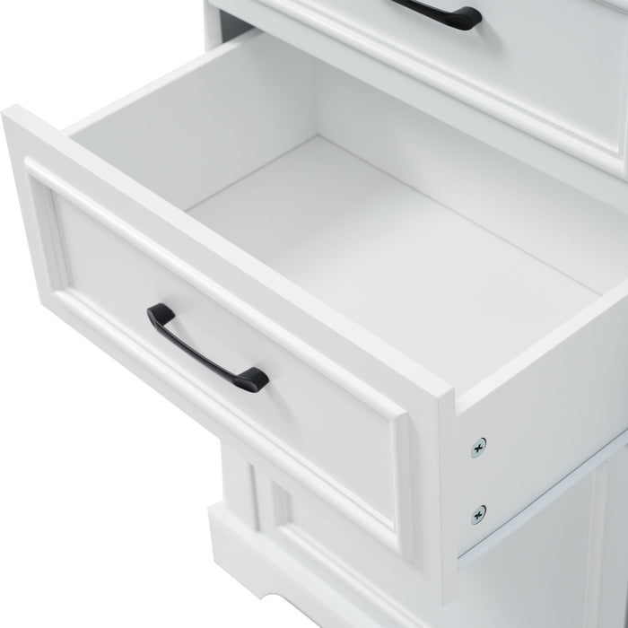 Freestanding Bathroom Vanity Tall With Damping Hinge Doors, Adjustable Shelves - White