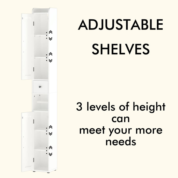 Slim Tall Bathroom Storage Cabinet With Adjustable Shelves, 2 Doors Freestanding Cabinet - White