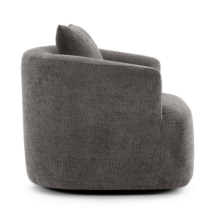 360° Swivel Barrel Sofa Chair With Throw Pillow, Chenille Upholstered Accent Chair