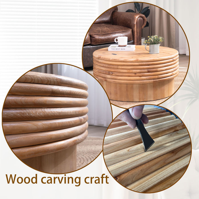 Round Wooden Coffee Table With Hidden Storage, Modern Rustic Centerpiece For Living Room - Multi / Natural / Rustic