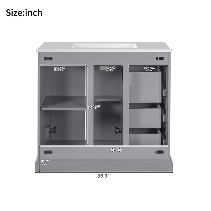 Bathroom Vanity With Sink, Soft Close Doors, Adjustable Shelf & 3 Drawers