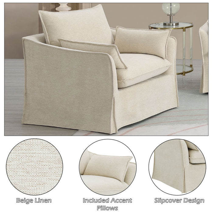 Shane - Chair With 2 Pillows - Beige Linen