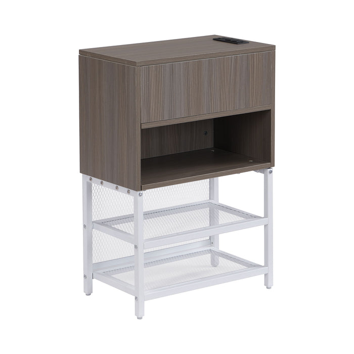 Platform Bed With 2 Tier Storage Shelves, Storage Cabinet