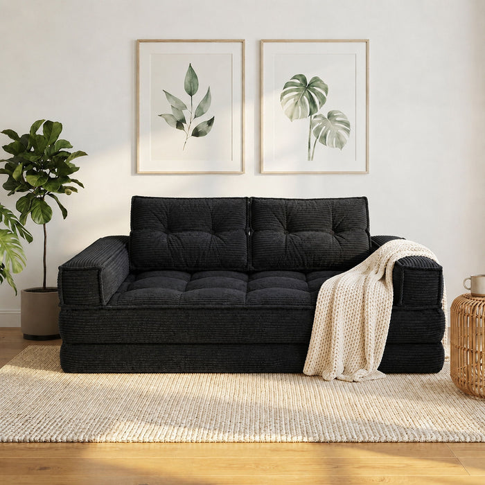 2 Seater Modular Corduroy Sofa With Chaise Lounge For Living Room