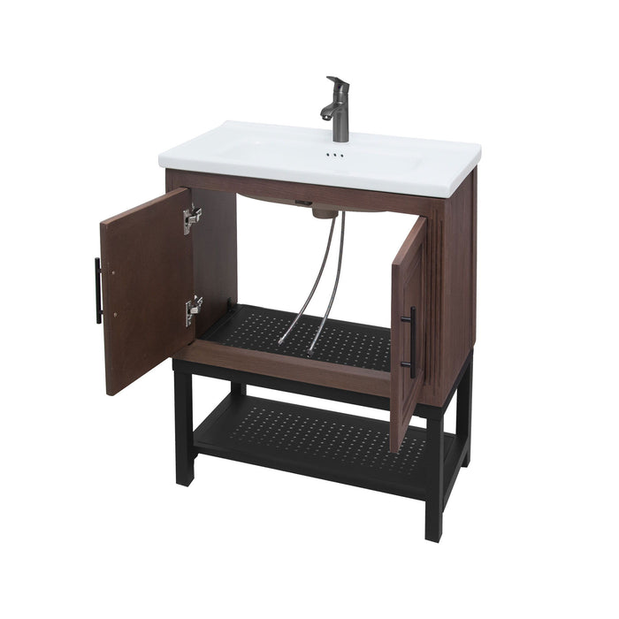 Modern Freestanding Bathroom Vanity With Ceramic Sink, Hot And Cold Faucet, Storage Cabinet & Open Shelf