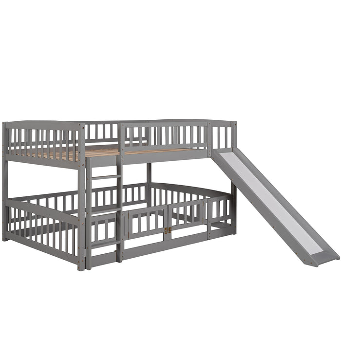 Low Bunk Bed With Slide, Fence And Ladder