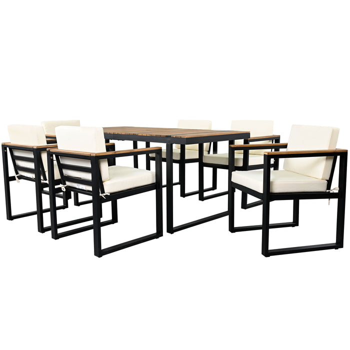 7 Pieces Outdoor Dining Set Patio Dining Table And Chair Set With And Removable Cushions For Patio